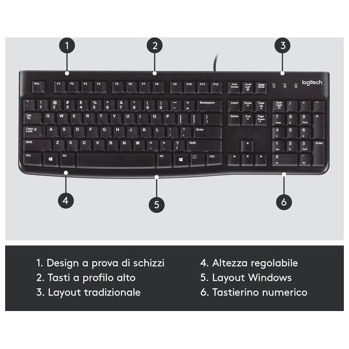 Logitech tastiera retail k120 usb nera