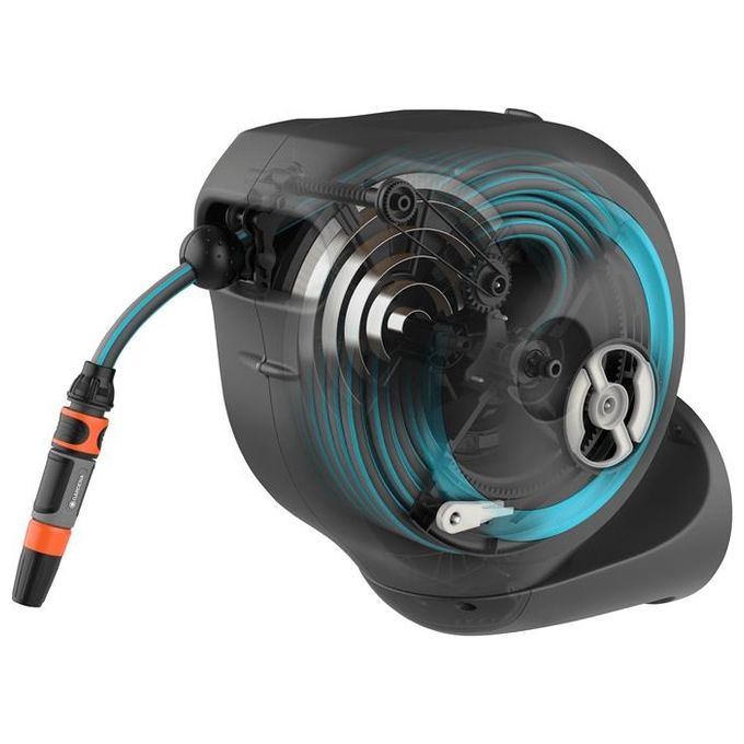 Gardena 18600-20 Avvolgitubo da Parete RollUp S 15 m con Lancia e Raccordi Avvolgimento Automatico Rotazione 180 gradi colore Azzurro