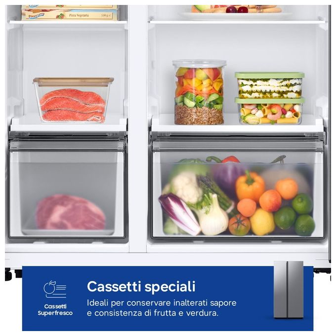 Samsung RS57DG400EM9EF Air Space AI Frigorifero Side by Side 583 L 178 cm Classe E 37 dB No Frost Wi-Fi SpaceMax (178x91.2x71.6 cm) colore Acciaio Inox