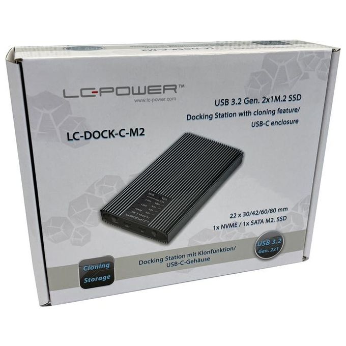 LC-Power LC-DOCK-C-M2 Stazione di Docking USB 3.2 per SSD M.2 NVMe e SATA 10 Gbps colore Grigio antracite