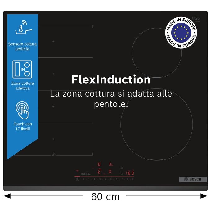 Bosch PIX631HC1E Serie 6 Piano cottura a induzione 60 cm 4 zone FlexInduction Home Connect PowerBoost colore Nero