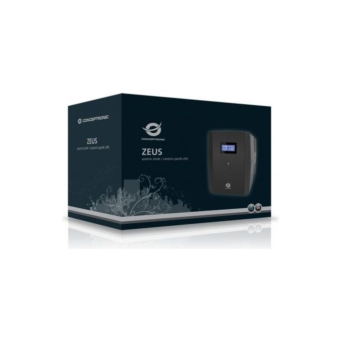Conceptronic 110525903 ZEUS03E Gruppo di continuita' Line Interactive 1200 VA 720 W 6 Prese IEC C13 AVR Integrato Display LCD USB e Ethernet colore Nero