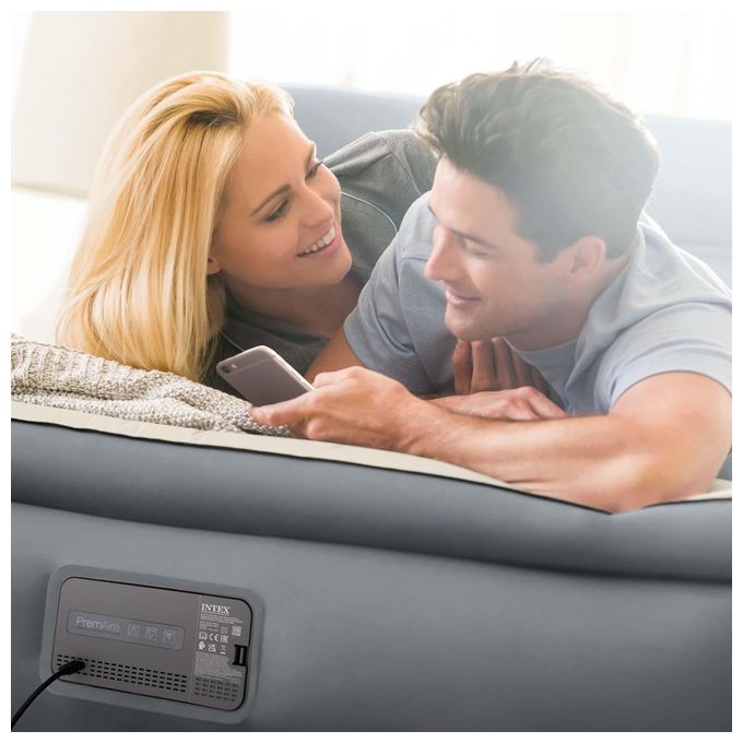 Intex 64926ND DuraBeam PremAire II Materasso Gonfiabile Matrimoniale Fiber-Tech 152x203x46 cm Pompa Integrata Porta USB 272 Kg colore Grigio