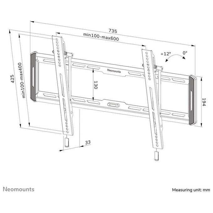 Neomounts WL35-550BL16 Supporto TV a parete inclinabile 42-86'' VESA 100x100-600x400 mm fino a 60 Kg distanza dal muro 3,3 cm colore Nero