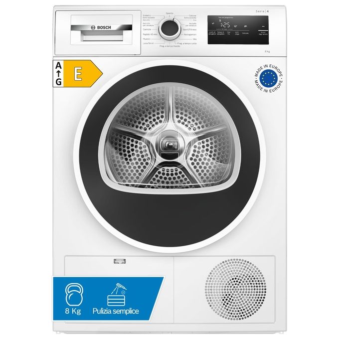 Bosch WTH85208II Serie 4 Asciugatrice Pompa di Calore 8 Kg Classe E AutoDry SensitiveDrying 63 dB (84x59.8x59.9 cm) colore Bianco