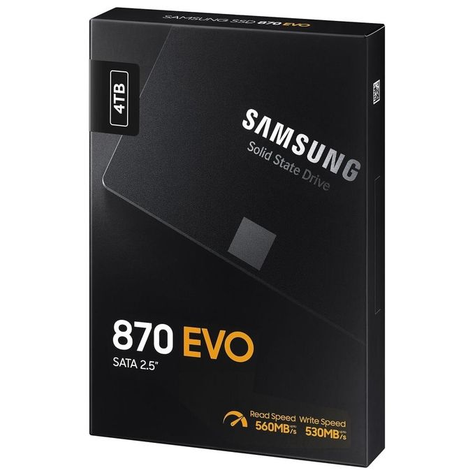 Samsung MZ-77E4T0B-EU 870 EVO SSD 2.5'' SATA III 4TB V-NAND MLC 560 MB-s lettura 530 MB-s scrittura colore Nero