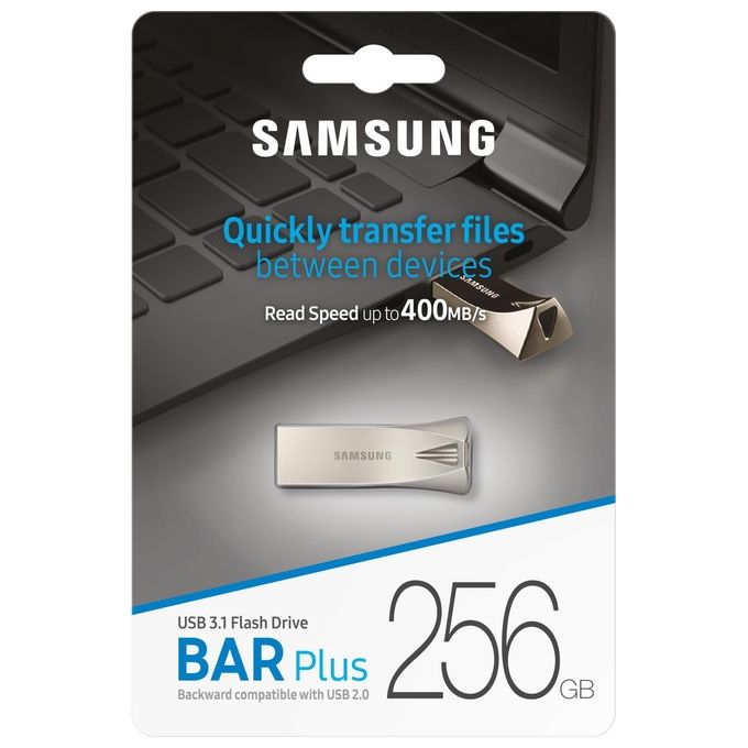 Samsung MUF-256BE3-APC Flash Drive BAR Plus 256 GB USB 3.2 Gen 1 Velocita' di Lettura fino a 400 MB-s colore Argento