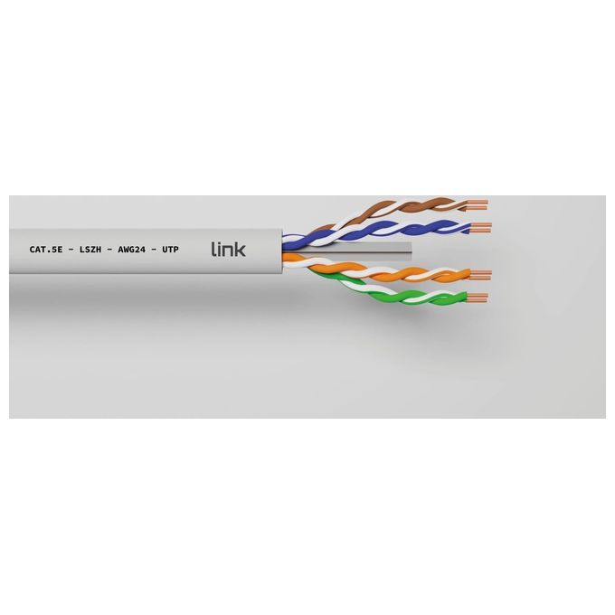Link Cavo Solido Utp per Reti Categoria 5e Pvc Awg24 Materiale Cca Matassa 100mt Classe Cpr Eca Guaina Bianca