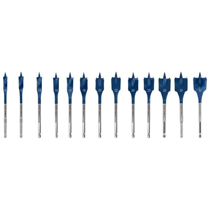 Bosch 2608900336 Expert Self Cut Speed Set di punte a pala per legno tenero e truciolare 13 pezzi con diametri da 10 a 32 mm codolo esagonale 1-4'' colore Nero