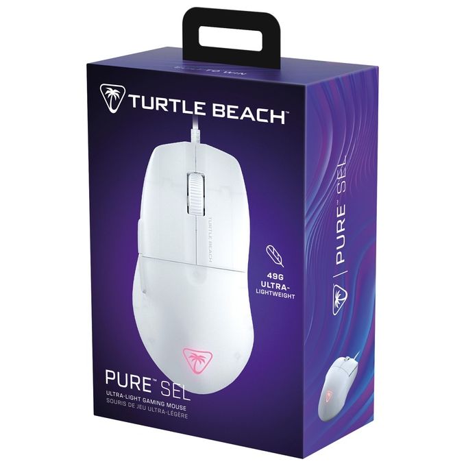 Turtle Beach TBM-1001-15 Pure SEL Mouse da gioco Ultraleggero 49 g Sensore PixArt 8K DPI Interruttori Meccanici 20 Milioni di Clic Cavo 1.8 m RGB AIMO colore Bianco