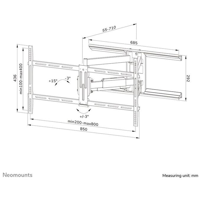 Neomounts WL40-550BL18 Supporto TV a parete Full Motion per schermi 43-75'' con regolazione inclinazione e rotazione fino a 54° e gestione cavi integrata colore Nero