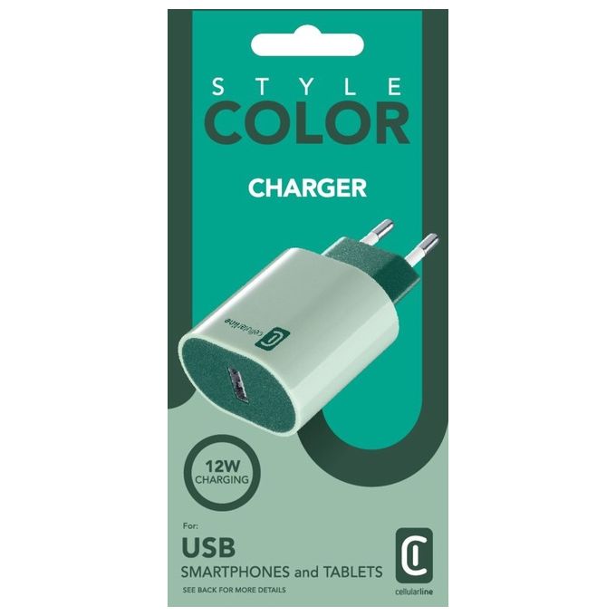 Cellular Line USB Charger #Stylecolor Universal Caricabatterie da Rete 12W Colorato Verde