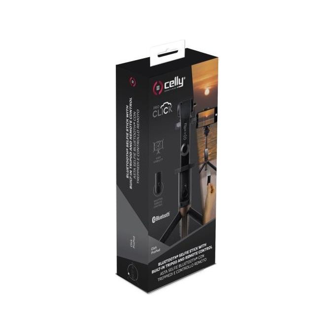 Celly Click Propod Bluetooth Selfie Stick con Tripod Nero