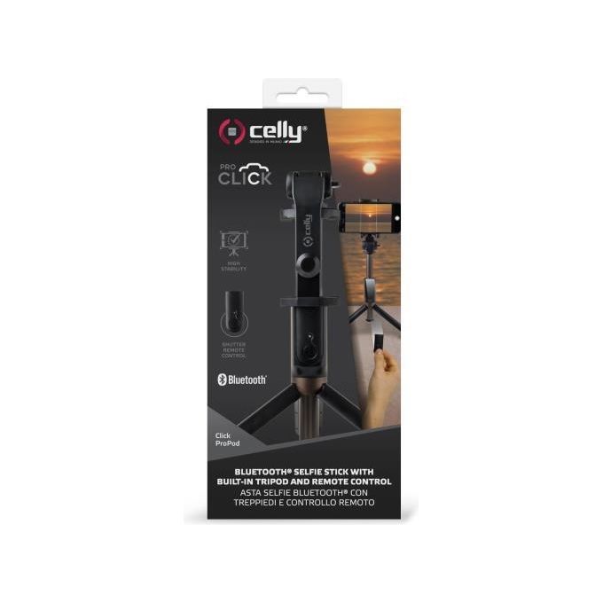 Celly Click Propod Bluetooth Selfie Stick con Tripod Nero