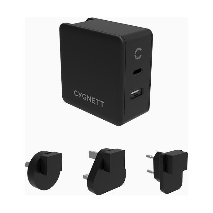 Cygnett adattatore da rete con adattatori da viaggio 57w pd usb-c + usb-a