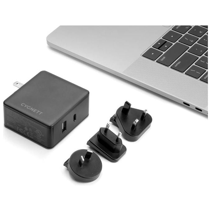 Cygnett adattatore da rete con adattatori da viaggio 57w pd usb-c + usb-a