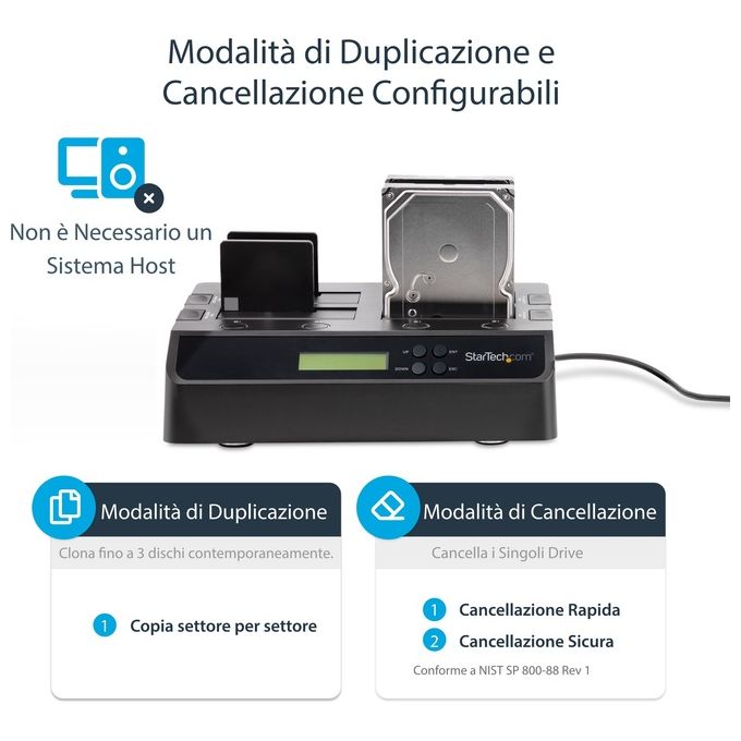 StarTech Dock duplicatore per dischi rigidi 1:3 indipendente eSATA USB 3.0 a SATA 4 alloggiamenti