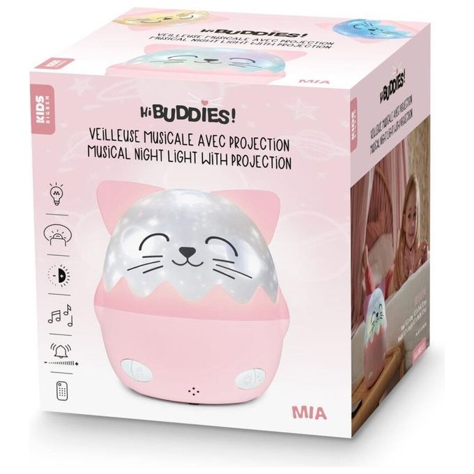 Bigben Kids Pink Cat-shaped Night Light With 360° Projection And Wireless Music Nlpkidscat