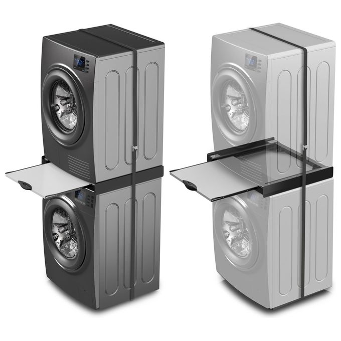 Meliconi 656128 Torre Dark Kit Sovrapposizione Universale con Ripiano Estraibile in Legno FSC Cinghia Sicurezza 6m Carico Max 250Kg (80x600x550 cm) colore Nero