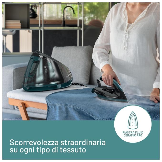 Imetec 9047 SmartVapor Ferro da Stiro con Caldaia 2400 W 6 bar Serbatoio 1,8 L Piastra Ceramica Vapore Verticale colore Nero Verde