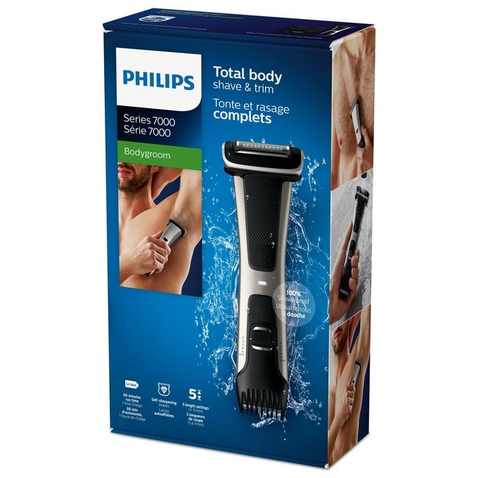 Philips BG7025-15 Bodygroom 7000 Depilatore Corpo da Uomo Wet and Dry Testina 4D Autonomia 80 min Nero