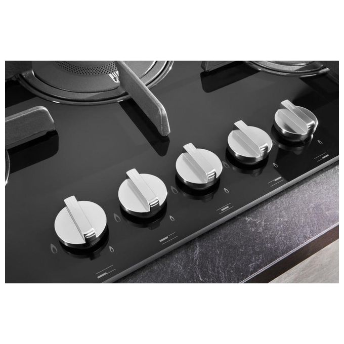 Hotpoint Ariston FTGHG 751 D-HA(BK) Piano Cottura a Gas in Vetro Temperato 5 Fuochi Griglie in Ghisa 75 cm Nero