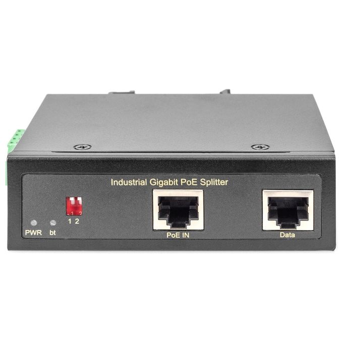 Digitus DN-651111 Splitter Industriale Gigabit PoE++ 802.3bt Uscita Selezionabile 95 W Alimentazione 12 16 24 48 V CC IP30 colore Nero