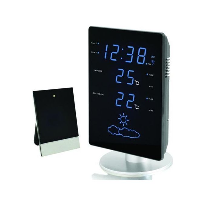 Technoline WS 6820 Stazione Meteo Digitale Senza Fili con Display LED Blu Temperatura Interna ed Esterna Previsioni Meteorologiche 2 Sveglie con Snooze Funzione Dimmer colore Nero-Argento