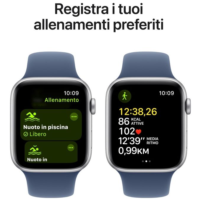 Apple MXEQ3QL-A Watch SE Smartwatch GPS 44mm Cassa in Alluminio con Cinturino Denim Sport Band colore Blu