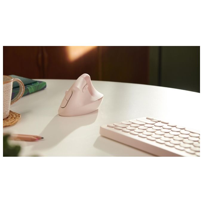 Logitech 910-006478 Lift Mouse Ergonomico Verticale Senza Fili 4000 DPI Bluetooth e RF 4 Tasti Clic Silenziosi Fino a 24 Mesi di Autonomia colore Rosa
