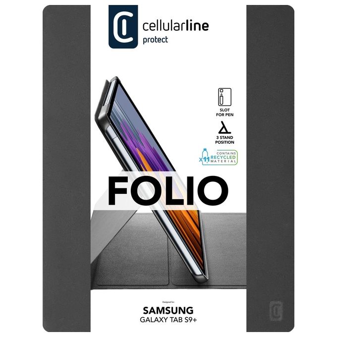 Cellularline FOLIOGTABS9PL124K Folio Custodia per Tablet con Funzione Stand 3 Livelli di Inclinazione Compatibile Sleep Mode colore Nero