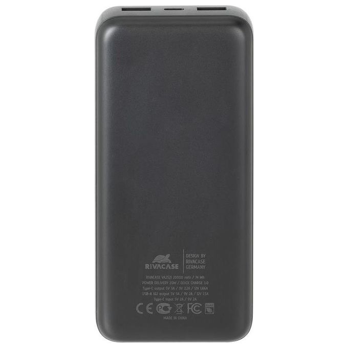 RivaCase VA2521 RivaPower Powerbank 20000 mAh con Display LCD 20W PD QC 3.0 colore Nero