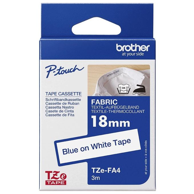 Brother TZe-FA4 Nastro per Etichettatrice Blu su Bianco 18mm