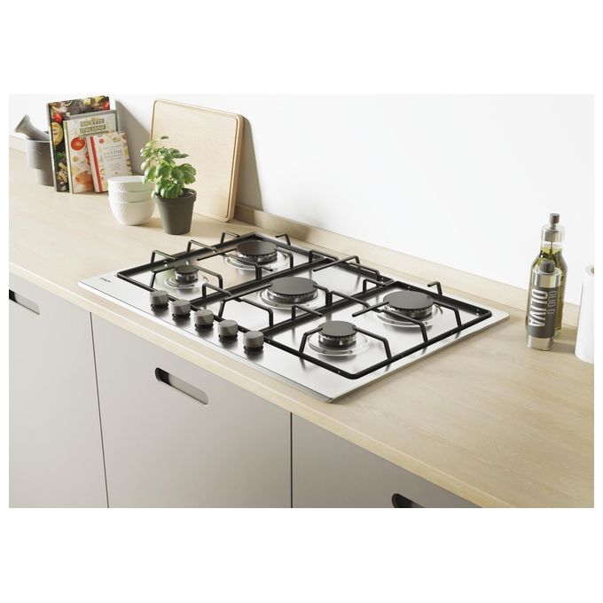 Candy Timeless CHW7X, Piano Cottura a Gas, 5 Fornelli, Acciaio Inox, da Incasso, 75 cm