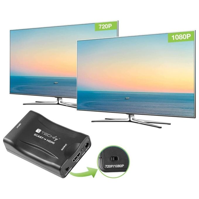Techly IDATA SCART-HDMI3 Convertitore Video da SCART a HDMI Plug and Play 1080p 720p colore Nero