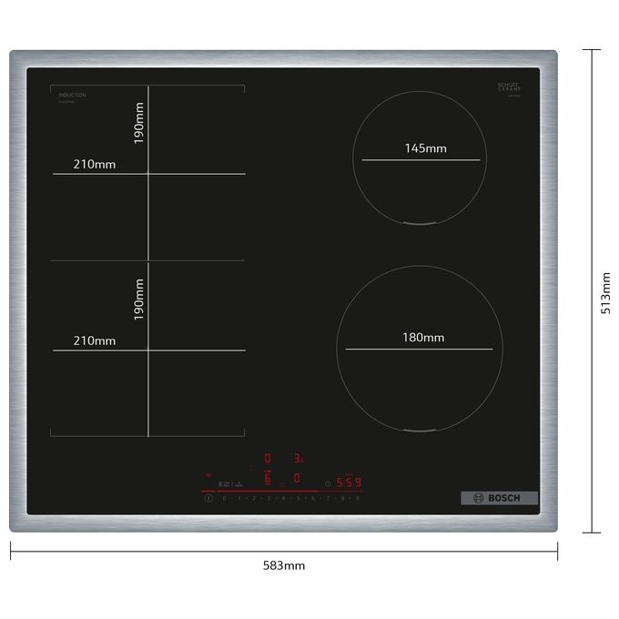 Bosch PVS645HB1E Serie 6 Piano cottura a induzione 60 cm 4 zone CombInduction DirectSelect Wi-Fi PowerBoost colore Nero