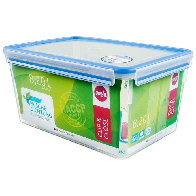 Emsa ClipandClose Contenitore per Alimenti Rettangolare con Coperchio 8,2 Litri Blu
