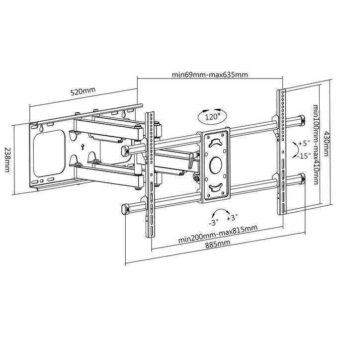 Equip 650324 Staffa di montaggio a parete per TV inclinabile e girevole da 37'' a 90'' VESA max 816x400 mm supporto fino a 75 Kg colore Nero