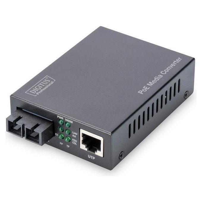 Digitus media converter gigabit poe, rj45 connettore fibra ottica sc multimode