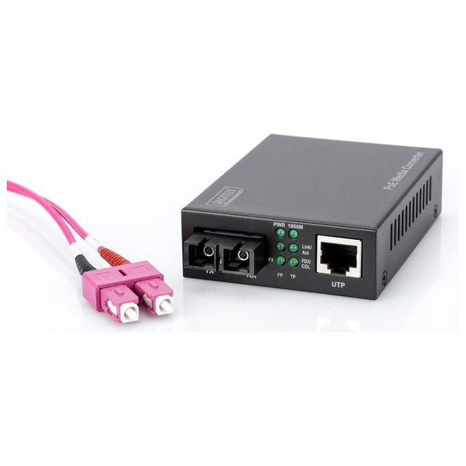 Digitus media converter gigabit poe, rj45 connettore fibra ottica sc multimode