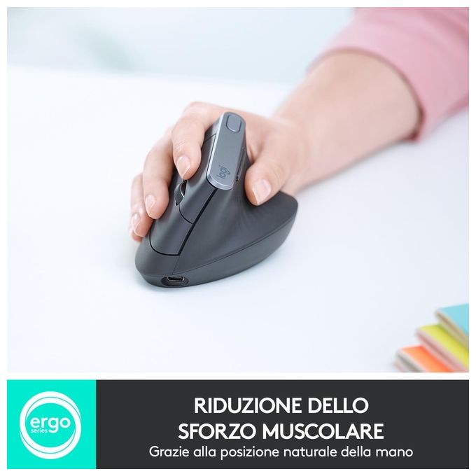 Logitech MX Vertical Mouse Ergonomico Avanzato Cablato e Wireless per un Minore Sforzo Muscolare