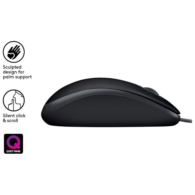 Logitech 910-005508 B110 Silent Mouse Ottico USB Ambidestro 1000 DPI 3 Pulsanti cavo 1.8 m colore Nero