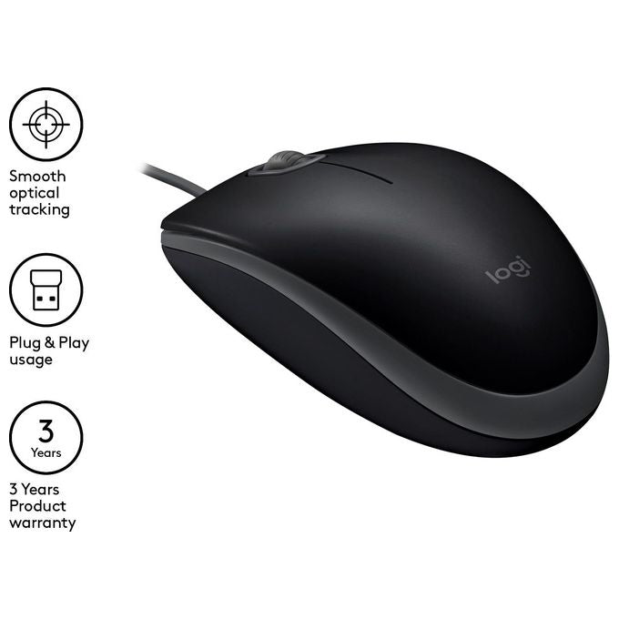Logitech 910-005508 B110 Silent Mouse Ottico USB Ambidestro 1000 DPI 3 Pulsanti cavo 1.8 m colore Nero