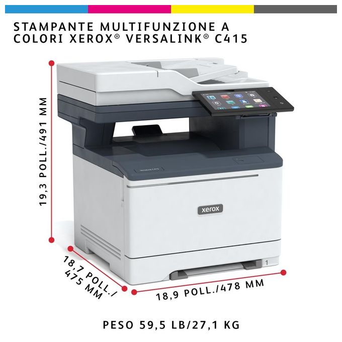 Xerox C415V_DN VersaLink Stampante Multifunzione Laser Colore A4 40 ppm Fronte Retro 2 Vassoi 251 Fogli colore Grigio