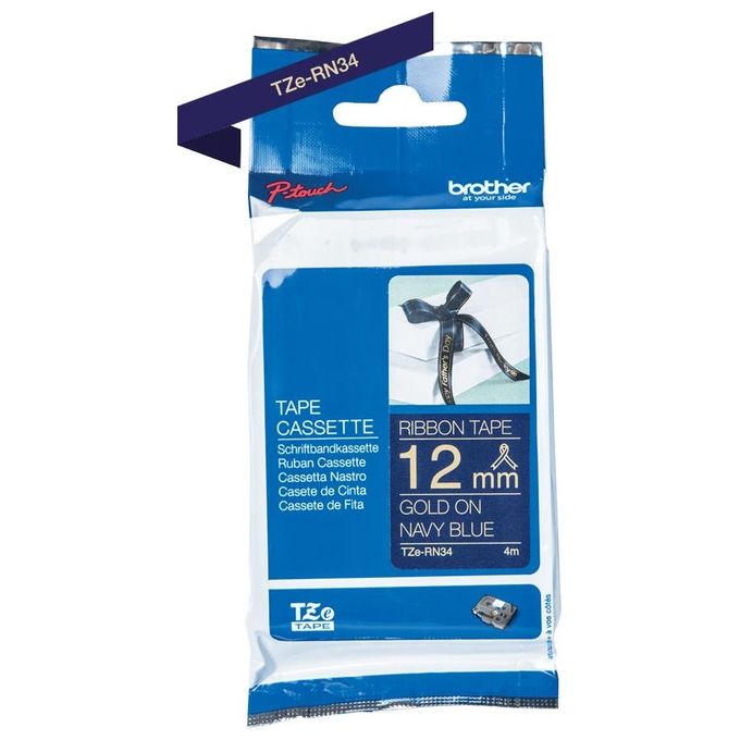 Brother TZE-RN34 Nastro per Etichettatrice Oro su Blu Navy