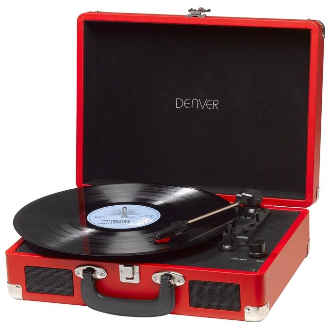 Denver BEL5706751026324 VPL-120 Giradischi USB con Altoparlanti Integrati 2 x 1 W 33 1-3 45 78 RPM Uscita Phono RCA Software Audacity incluso colore Rosso