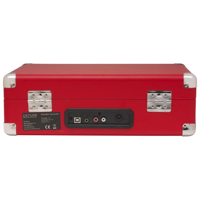 Denver BEL5706751026324 VPL-120 Giradischi USB con Altoparlanti Integrati 2 x 1 W 33 1-3 45 78 RPM Uscita Phono RCA Software Audacity incluso colore Rosso