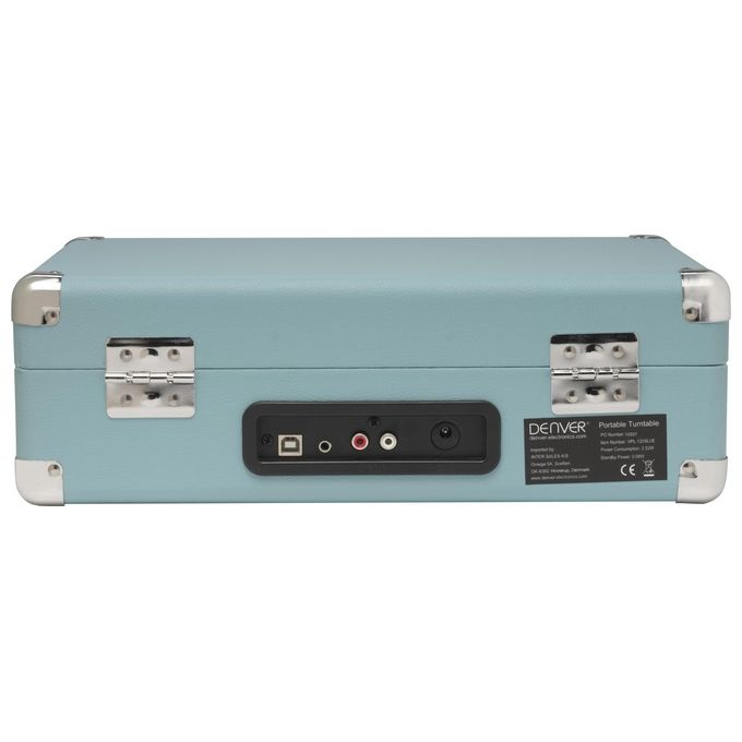 Denver VPL-120BLUE Giradischi USB a valigia con altoparlanti integrati e uscita phono colore Blu