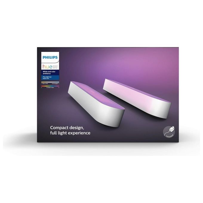 Philips Hue Play Lampada Led Connessa Unita' Base con Alimentatore 2 Pezzi Bianco con Hue Bridge Controllo del Sistema