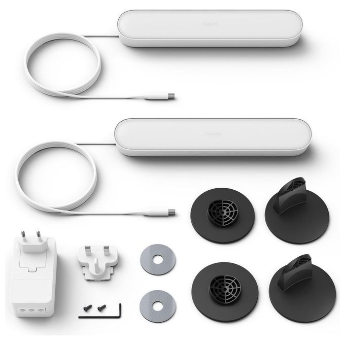 Philips Hue Play Lampada Led Connessa Unita' Base con Alimentatore 2 Pezzi Bianco con Hue Bridge Controllo del Sistema